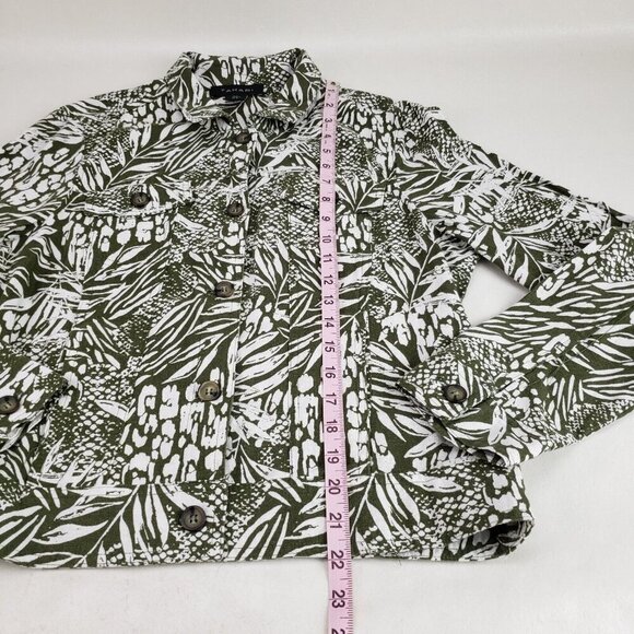 Tahari Linen Blend Button Up Jacket Womens Medium Green Leaf Print Lightweight - Picture 7 of 8